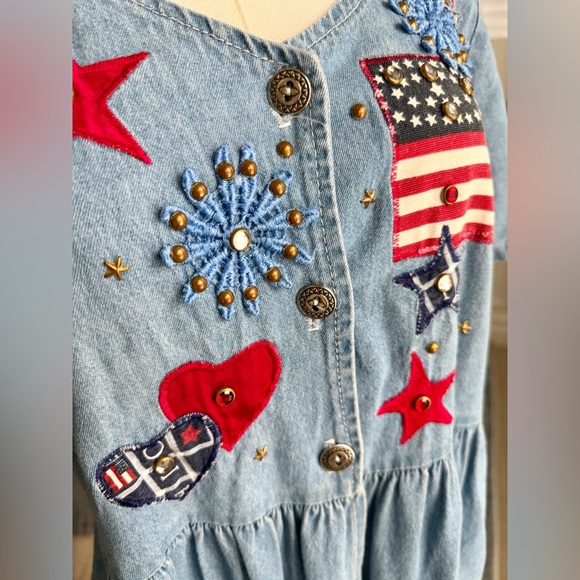 Vintage Denim Dress with Star and Flag Embroidery - Picture 4 of 9